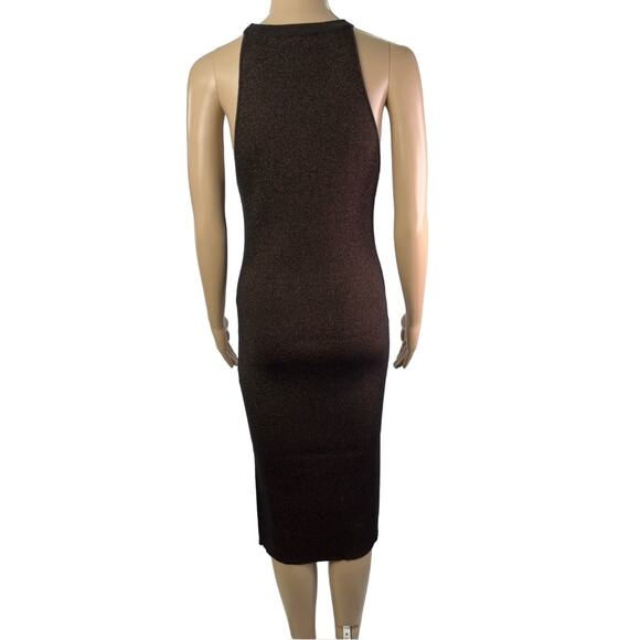 House of Harlow 1960 Ribbed Metallic Knit Midi Bodycon Halter Dress - Picture 4 of 13